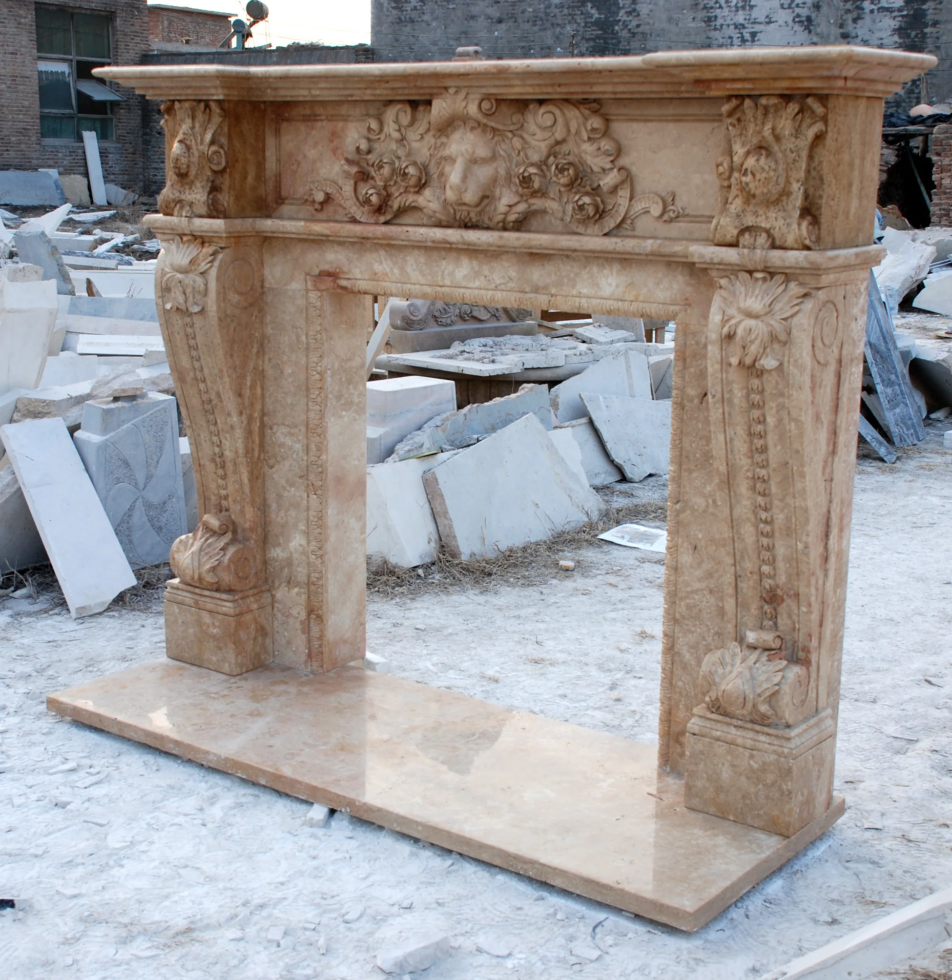 House Decoration Freestanding Fireplace Marble Fireplace With Lion Head