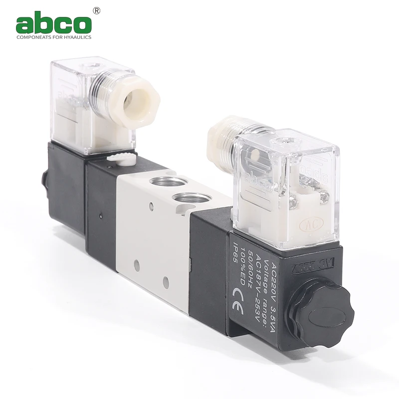 Two position five way double electric control solenoid valve 4v220-08 / 120-06 electronic reversing air valve