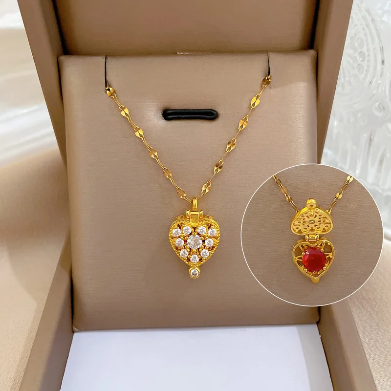 Fashion Stainless Steel Love Heart Pendant Necklace Luxury Women Shiny Cz Tree Of Life Necklace Jewelry