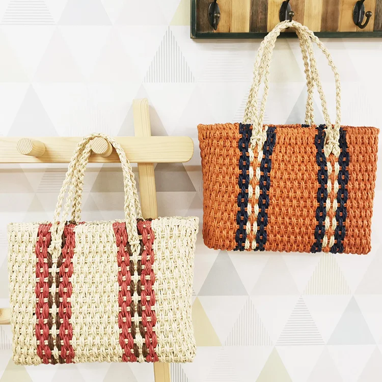 
Wholesale Custom Color Paper Rope Material Bag Woman Fashion Design Handbag 
