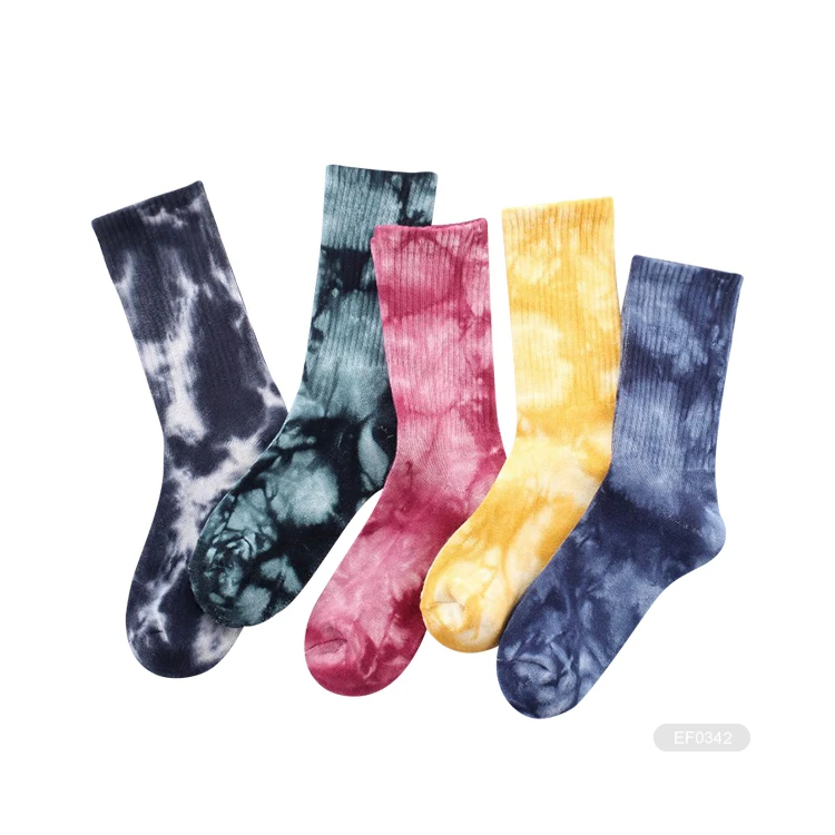 colorful cotton tye dye womens socks custom logo design tie dye sports socks for women