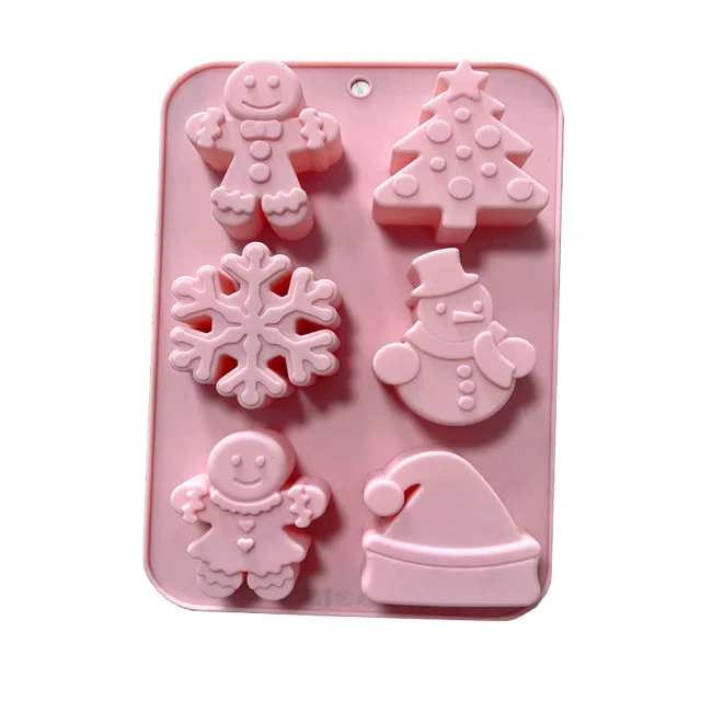 Christmas Series Baking Stencil 6 Cells Soft Silicone Cartoon Xmas Patterns Casting Die DIY Craft Pan