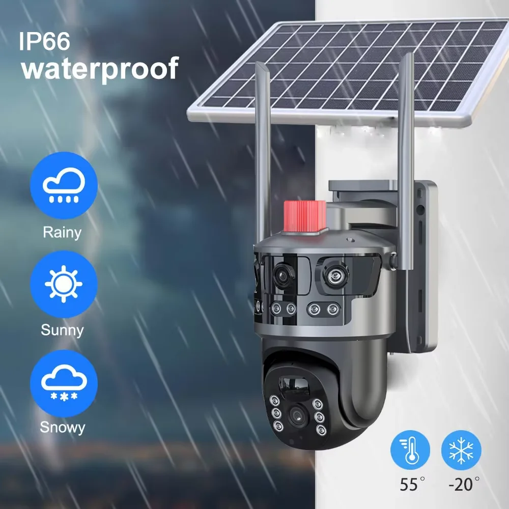 Hot HD 6MP WIFI 4G Solar Camera Color Night Vision Motion Detection 4G Sim Card Dual Lens Solar Cctv Camera