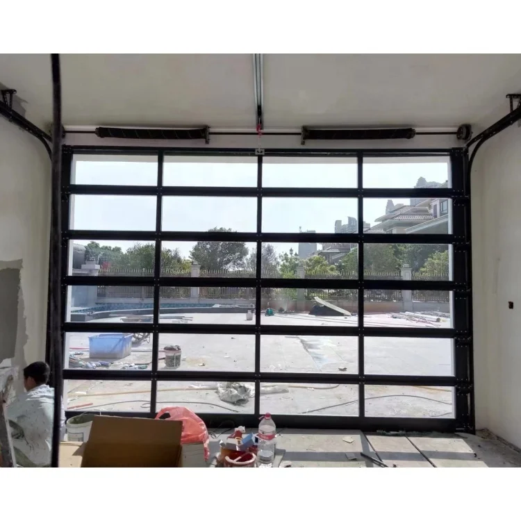 Zekin Hurricane Resistant Sectional Electric wooden Garage Door Automatic Fullview Aluminum frosted or clear Glass Garage Doors