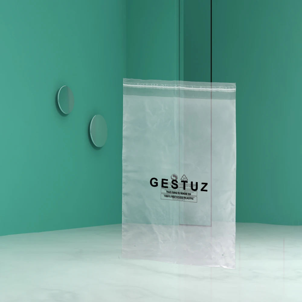 PE transparent custom logo print clear two air holes GRS self adhesive seal PE PP OPP poly bags with adhesive strips