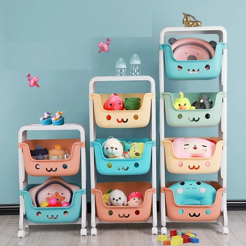 
Household 2-4 Layer Kitchen Sundries Storage basket rack kids toy storage organizer Plastic Shelf With Wheels 