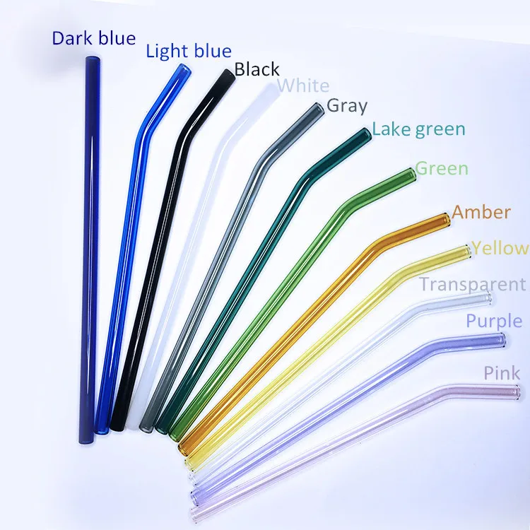 Wholesale Borosilicate Glass Straw Accept Customization Reusable Colorful Bent Glass Straws in Bulk