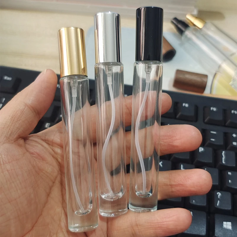 Thick Bottom Vintage 10ml Mini Round Clear Refillable Perfume Bottles 10ml Quality Sample Glass Perfume Decants with Wood Cap