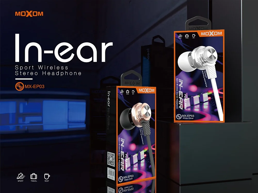 MOXOM Newest Stereo Sport Travel Earphones Wired 3.5mm Jack wired earphones Volume Control With Mic