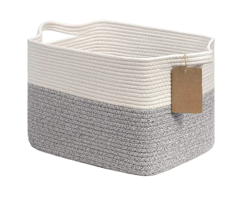 YULIN JIAFU Cotton Rope Woven Basket With Handles for Shelf, Blankets, Pet Toy Books fabric Cloth Storage Basket Cube Bin