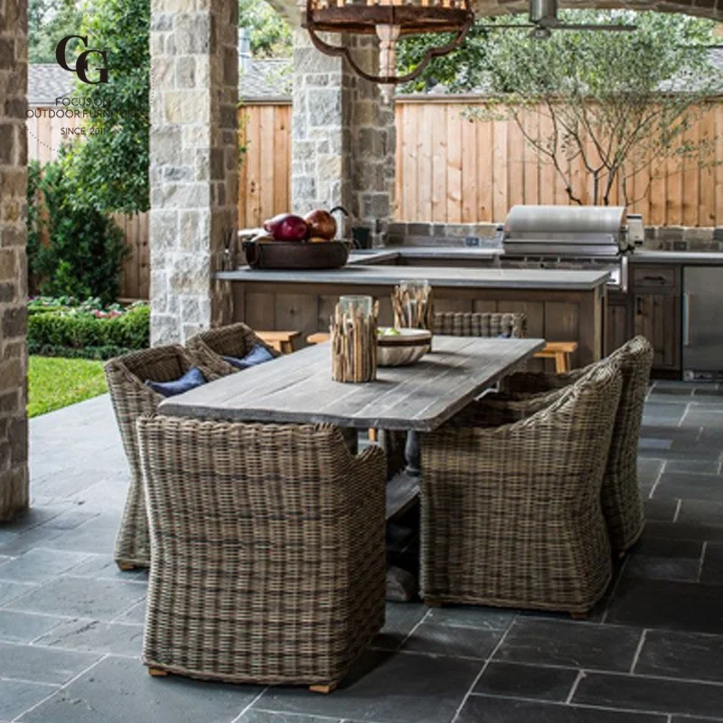 Outdoor Dining Table for 8 Outdoor Wood Rattan Wicker Chairs Wood Patio Rattan Dining Set Garden Table and Chairs