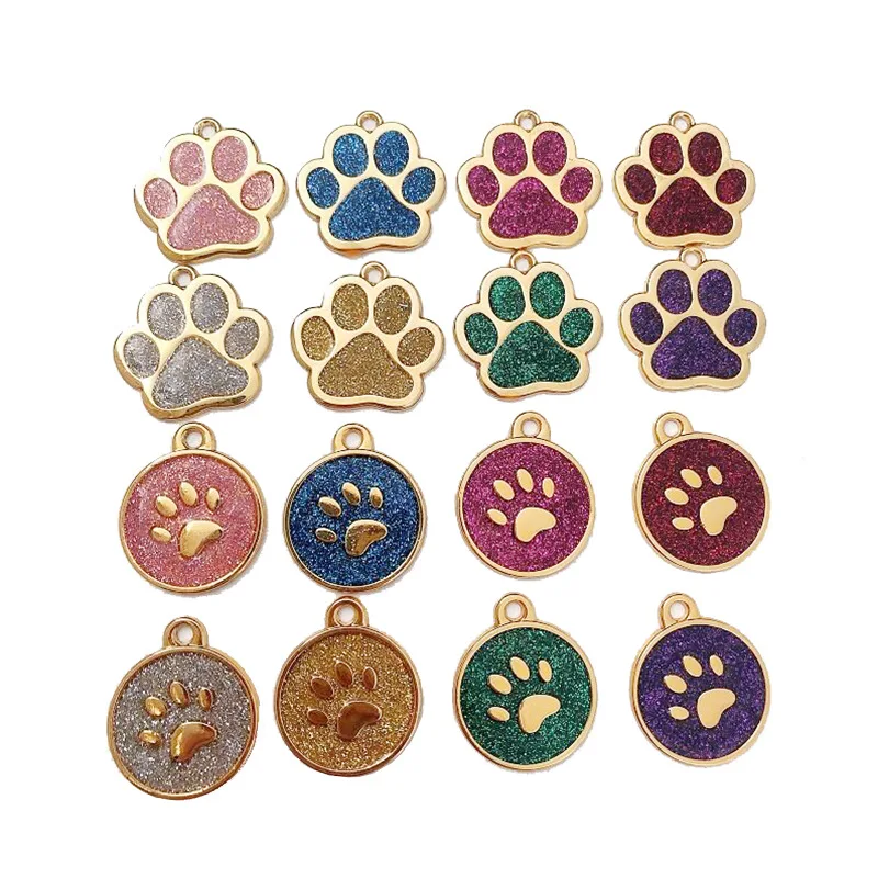 Wholesale Golden Alloy Blank Dog Tag Cats Tags Glitter Footprints Laser Engraved Pets Tag Pet Accessories