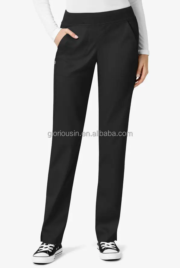 GloriouIn Female Classic Scrubs Pants 3 pockets Nurse Scrubs Set Hospital Doctor Clinic Wholesale Medical Uniform Rib Elastic