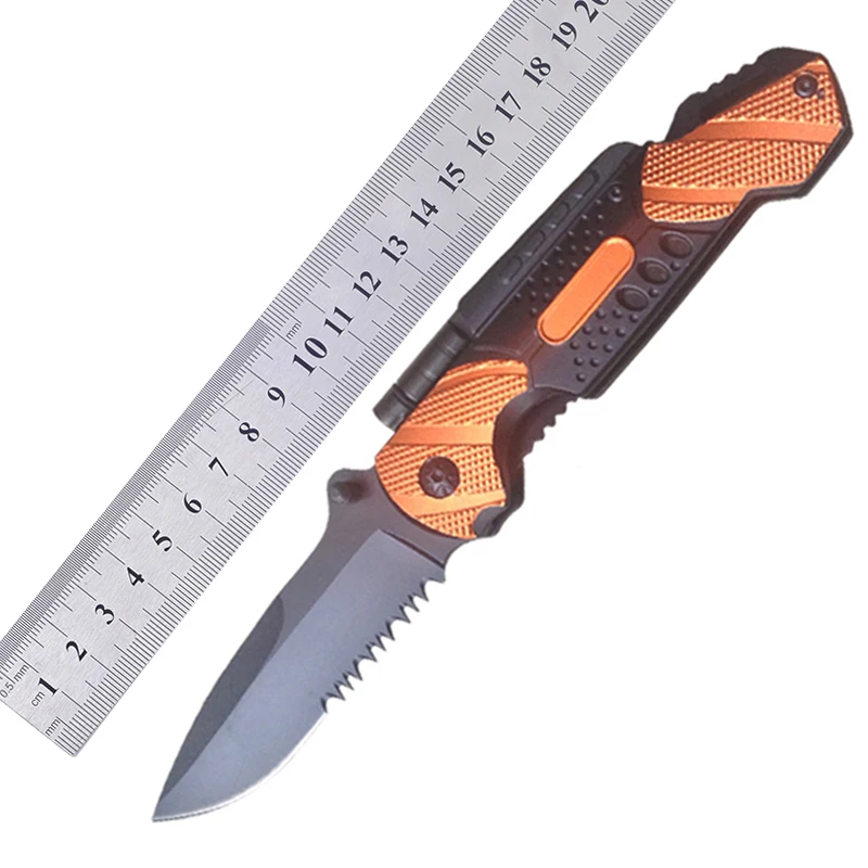 Folding stainless steel flashlight knife with flashlight