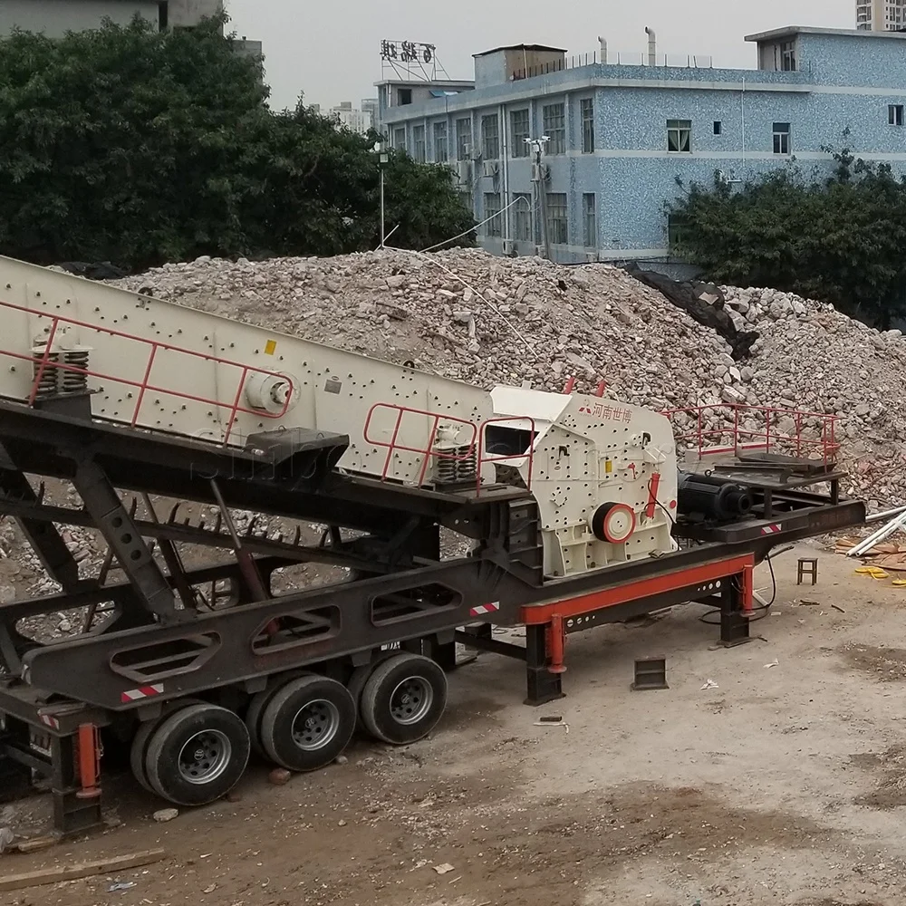 SHIBO колесная дробилка 50-100 тонн для гранитных камней мобильная дробильная и сортировочная установка
