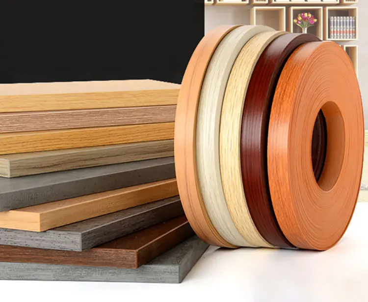 Best selling high quality 12-54mm furniture pvc wood grain solid color edging banding