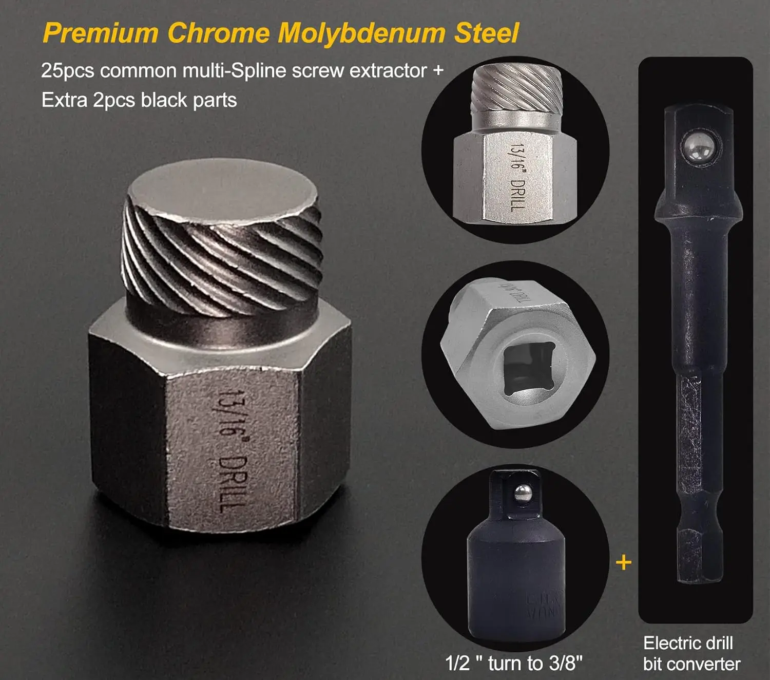 GTYPRO 27PCS Screw Extractor Set Bolt Extractor Set Broken Bolt Extractor Kit for Broken Studs Bolts Screws 1/2 to 3/8 Converter