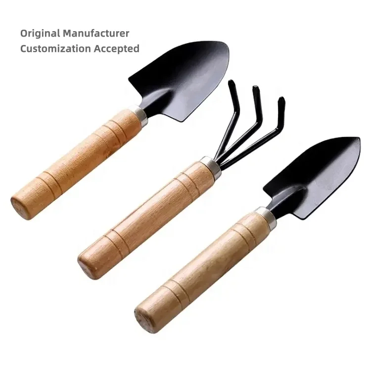 Set of 3 Mini Gardening Potting Tool with Wooden Handle Shovel Rake Shovel Multifunctional Household Plant Bonsai Gadget