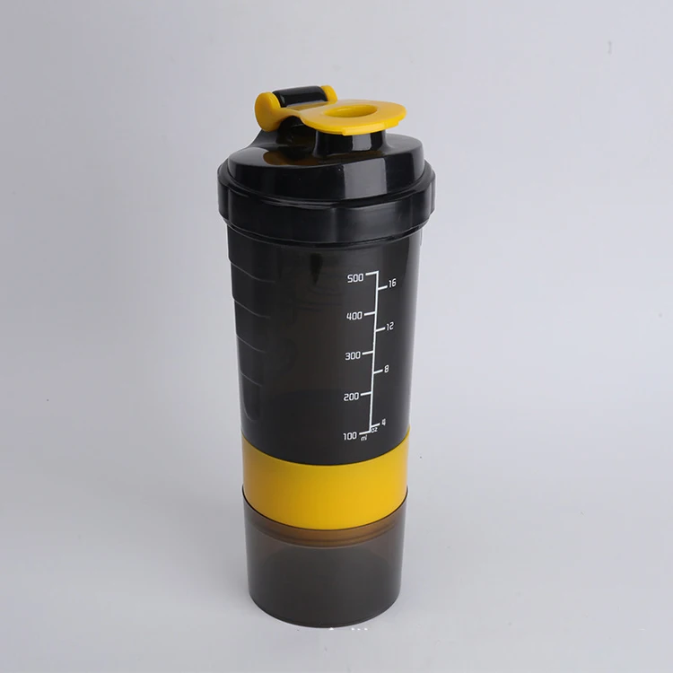 500ml 3 - Layer Plastic Spider Powder Protein Shaker Bottles with Pill Storage Boxes for Gym