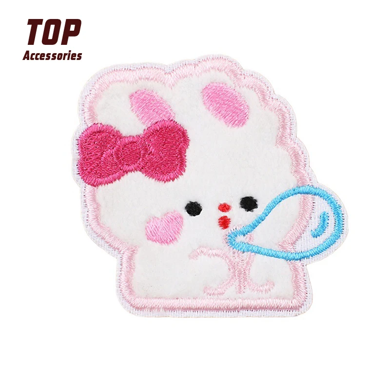 Cartoon White Rabbit Embroidery Cloth Patch Hot Glue Embroidery Patches Hot Selling Product