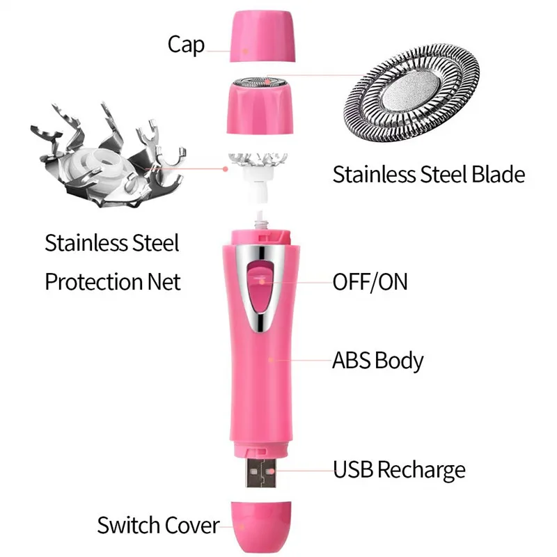 Electric 4-in-1 Nose Hair Trimmer Cordless USB Rechargeable Shaver Easy Cleansing Grooming For Men Women