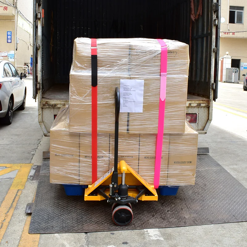 Custom adjustable reusable hook and loop pallet strap with metal buckle