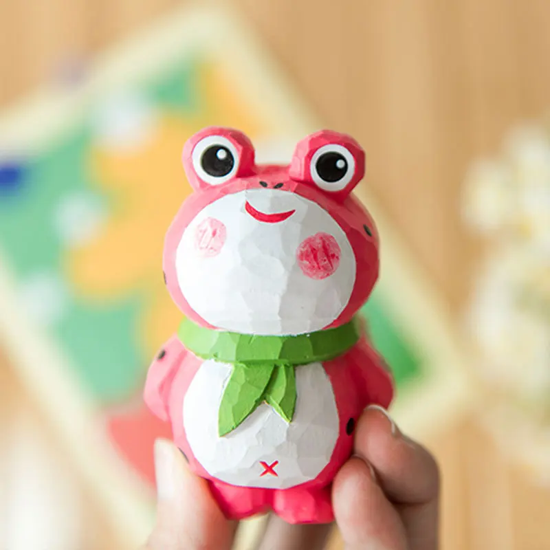 Colorful Wood Carving Frog Craft Gift Creative Home Decoration Cute