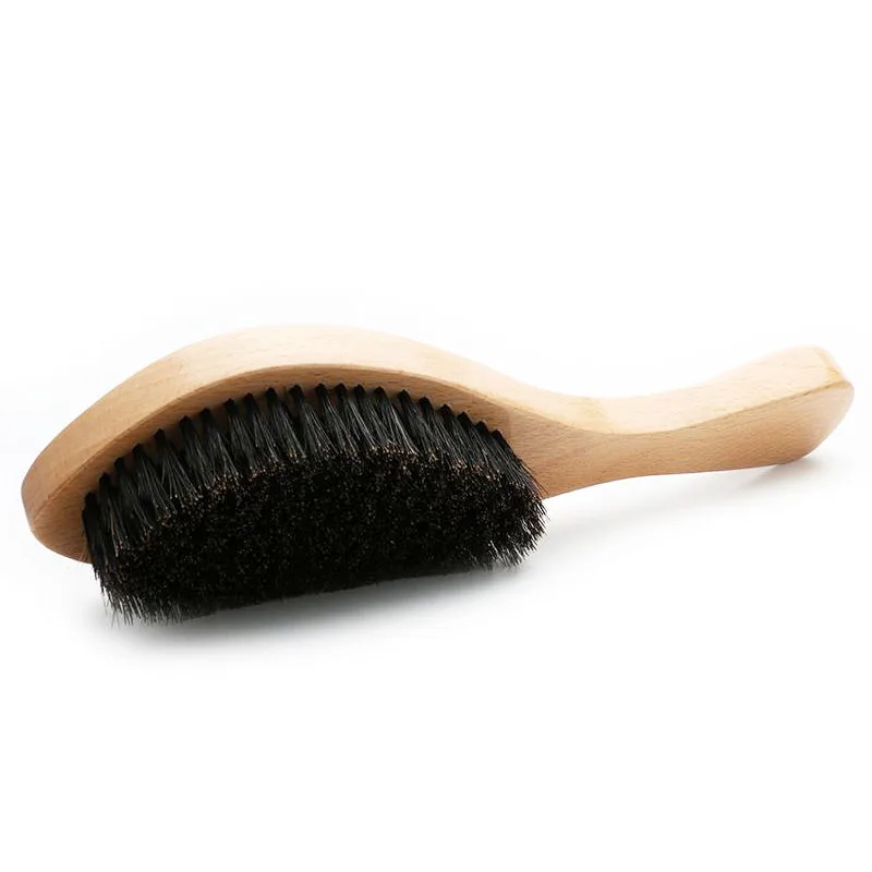 Кисть для бороды с изогнутой ручкой, 360 волнистые деревянные Кисти натурального дерева с натуральной черной щетиной кабана