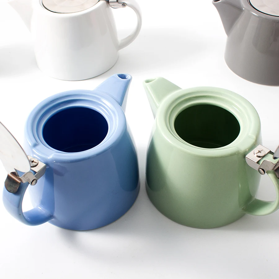 white mini teapot with stainless lid stump shape ceramic tea pot kettle with strainer and infuser