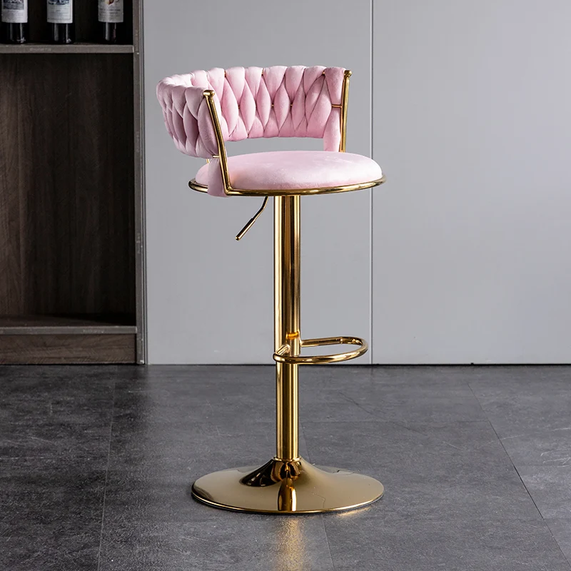 Bar Chair Luxury Velvet Fabric Round Base Swivel Hydraulic Gas Lift Adjustable Counter High Bar Chairs