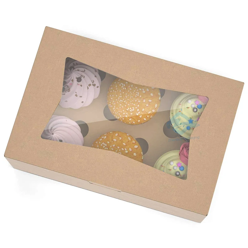 Wholesale Recycled Custom Printed  Take Away Kraft Paper Brown Craft Donut Cake Packaging Box