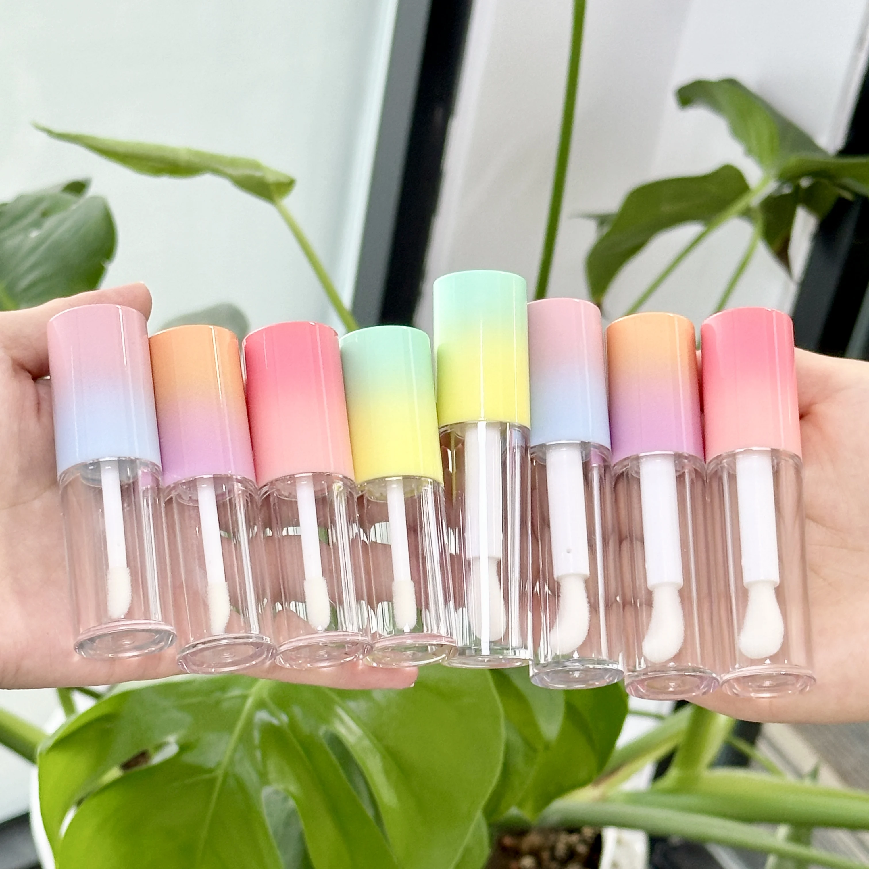 Hot Selling 5ml Lip Gloss Tube Custom Logo Empty Lip Oil Packaging with Big Brush Wand Mix Color Lid Private Label Made Plastic