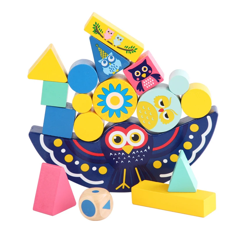 Hot Sale 2022 Wholesale custom owl animal stacking high Balance interactive puzzle stacking tower toy building blocks