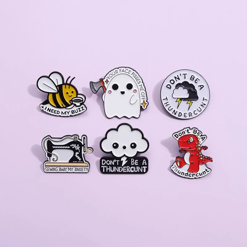 Cute Weather Lightning Cloud Enamel Pins Cartoon Animal Dinosaur Bee Lapel Badge Metal Brooches Jewelry Pin for Backpack Clothes