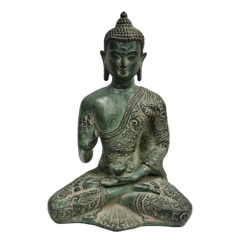 High Quality Antiqued Brass Buddha Idol Custom Printed Indian Metal Sculpture Home Decor Nepal Medicine Statue Buddhism Figurine