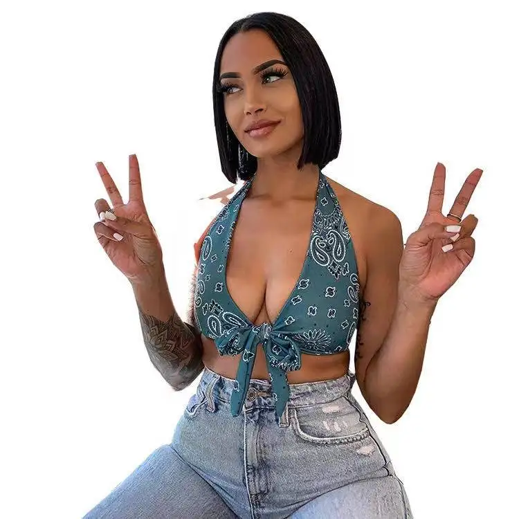 
2021 New Ladies Vest Summer Fashion Beach Underwear Printed Halter Casual Vest 