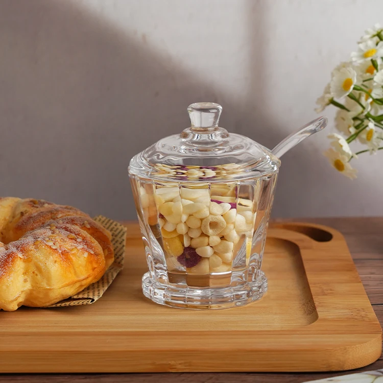 Customized Glassware Clear Glass Candy Bowl Glass Jar for Honey Food Beverage Storage Various Volume for Home Use