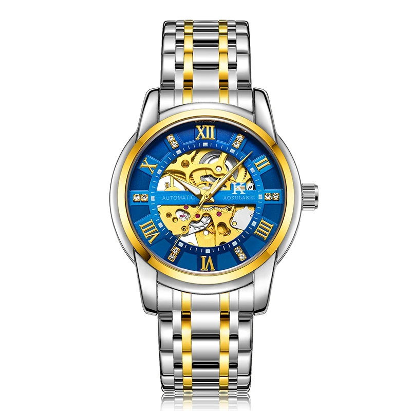 AOKULASIC G5066 Watch Men Skeleton Automatic Mechanical Watch Gold Skeleton Vintage Mens  Watch Top Brand Luxury