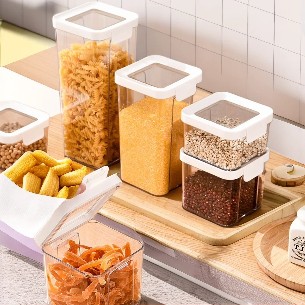 Прозрачная кухонная банка для хранения кормов домашних животных с крышкой и защитным силиконовым уплотнительным кольцом сахарных закусок кофе