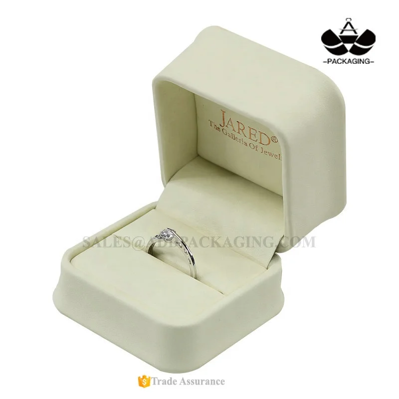 Rose gold LOGO stamped Customized Cream PU leather waist shaped Luxury Jewelry packaging gift single ring box