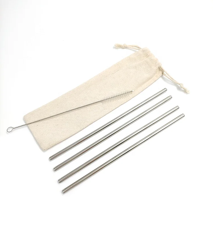Straw Cleaner Brush and Polyester Bag,4-Pack Reusable Stainless Steel Straws