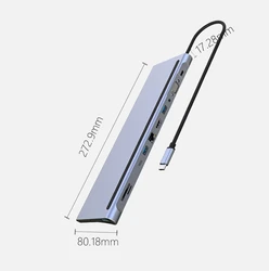 OEM ODM 11 in 1 usb c hub Aluminium alloy housing 11 in 1 type c hub docking station compatible type c usb hub tf sd card reader