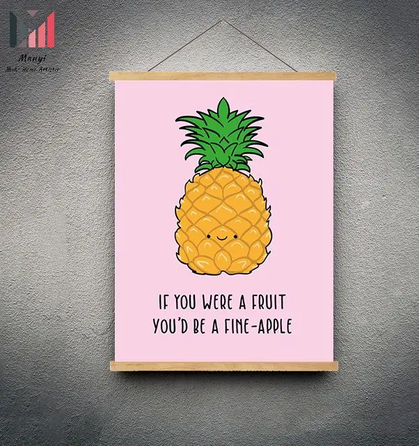Fruit and Pizza Food Cartoon Minimalist Poster and Wall Art Cut Funny Quotes Canvas painting For Restaurant And Home RoomDecor