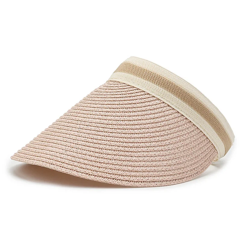 Sunproof Fashion Summer Solid Adult Women Wide Brim Soft Panama Beach Cap Girls Daisy Straw Empty Sun Visor empty top straw hat