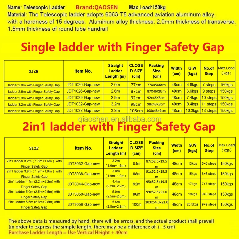 Ladder with Finger Safety Gap Telescopic Ladder 2 IN 1 Multipurpose Ladder Straight Stairs