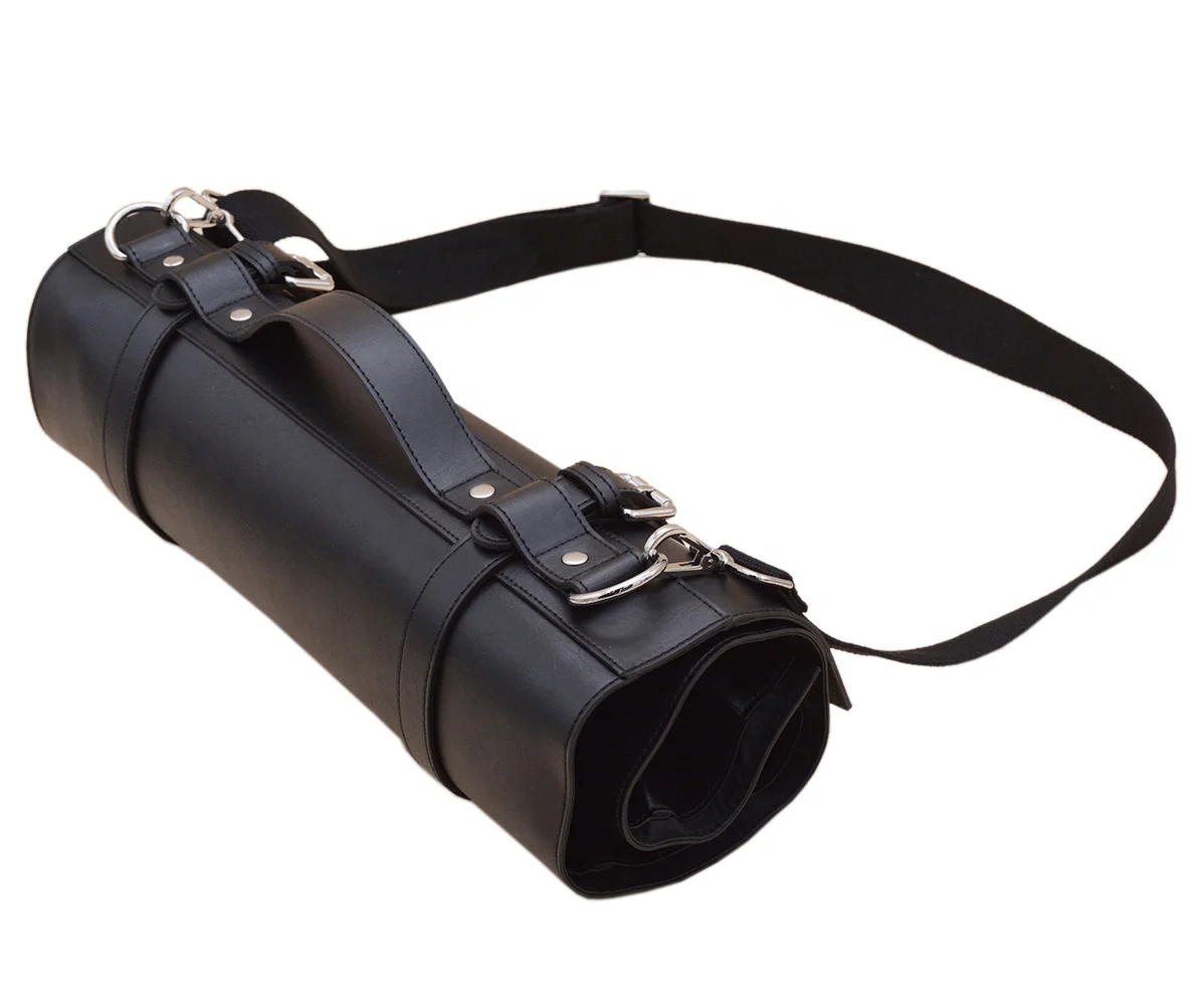 Professional Custom Leather Knife case Handmade Hunting Chef Bag Travel Rolling Cutting Kitchen Knife Bag