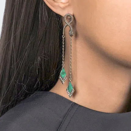 Antique Unique Design Boho Pendientes Natural Stone Animal Long Green Turquoise Vintage Gold Snake Earrings For Women Wholesale