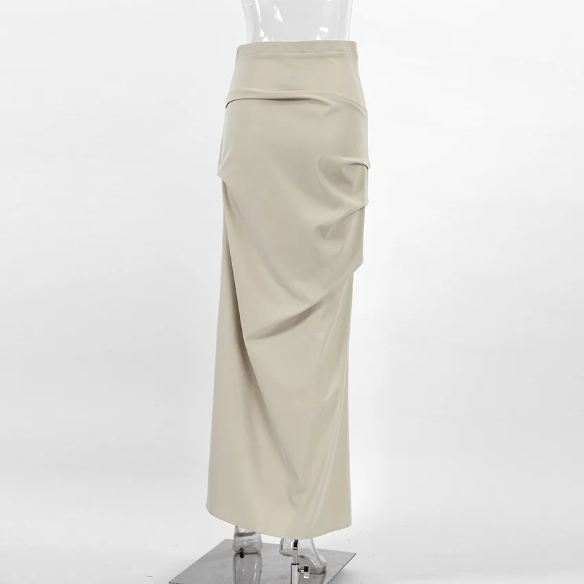 RedPeony Summer Wrinkled Irregular Split Pencil Skirts Y2K Women High Waist Bodycon Sexy Maxi Skirt High Street Long Skirts