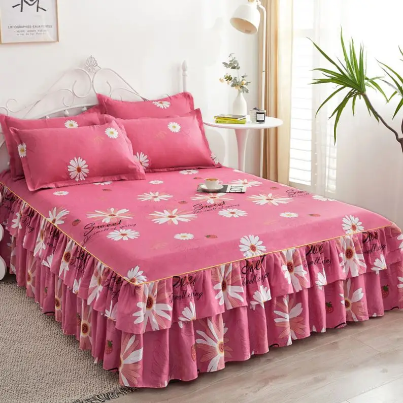 Home Bed Textile Sheets Three-pieces Bedding Cover Flat Sheet Flower Bed Cover Soft Warm Bed Sheets Sets.