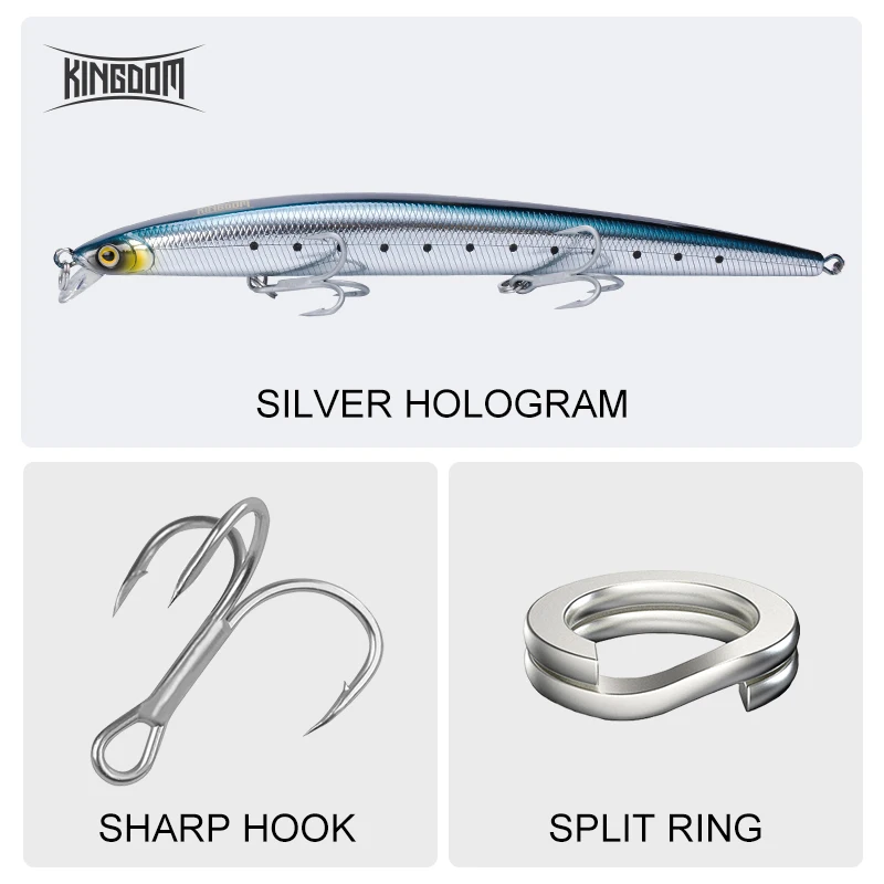 Kingdom best selling minnow fishing lure 5333 ABS plastic saltwater minnow bait 180mm/33g sinking minnow fishing lure for sale